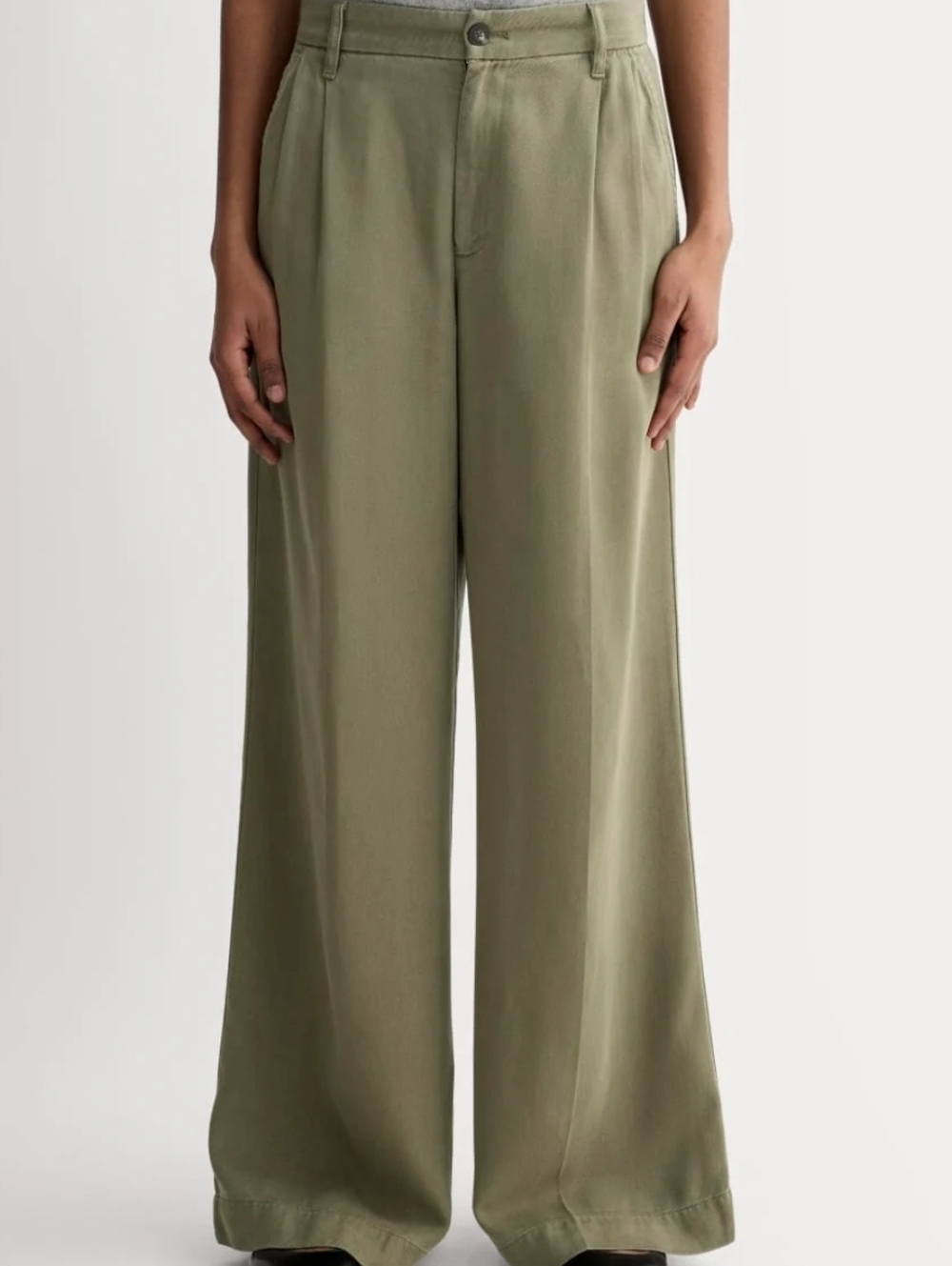 Everlane Wide Leg Trouser Buttersoft Green High Waisted Pants 4P Petite Short